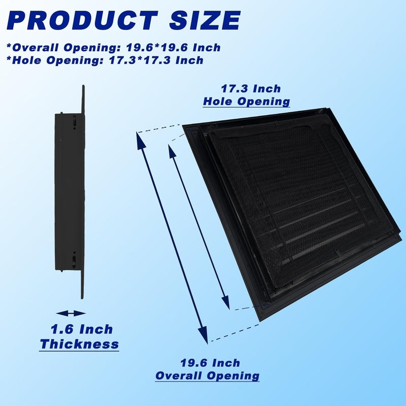 JONRIOX 20"*20" Gable Vent,Aluminum Alloy Wall Vent Shed Vents,with Removable Strainer and 180 Degree Opening Angle.Ideal for Attic,Shed,Garage,Play House,Coop.[Inside Dimensions:17.7"w X 17.7"h]-Black 2 Pack - Image 5